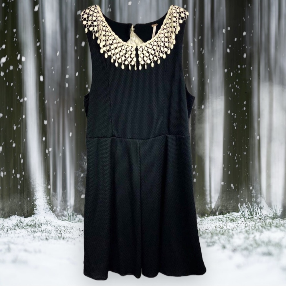 Free People Peter Pan Lace Collar Black Mini Dress- Sz L